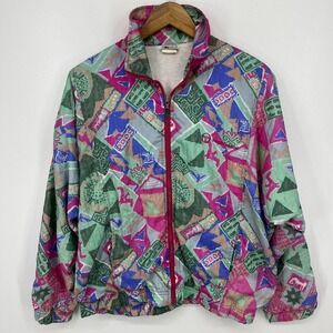 Sergio Tacchini Windbreaker Jacket Women's Size 8 Multicolor Abstract Vtg‎ 80s